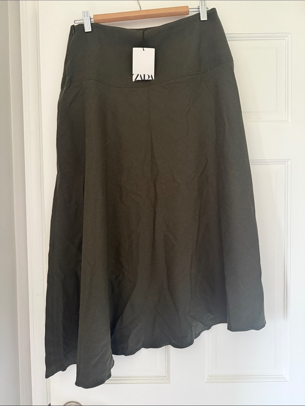 Zara Dark Olive A-Line Midi Skirt